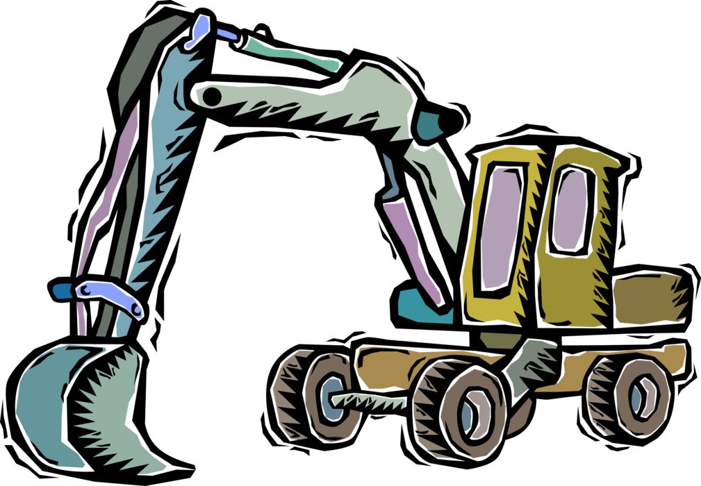 Vector Illustration of Construction Industry Heavy Equipment Backhoe Excavator Digger