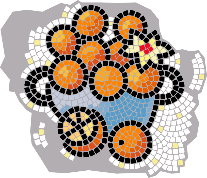Vector Illustration of Decorative Mosaic Basket of Citrus Oranges