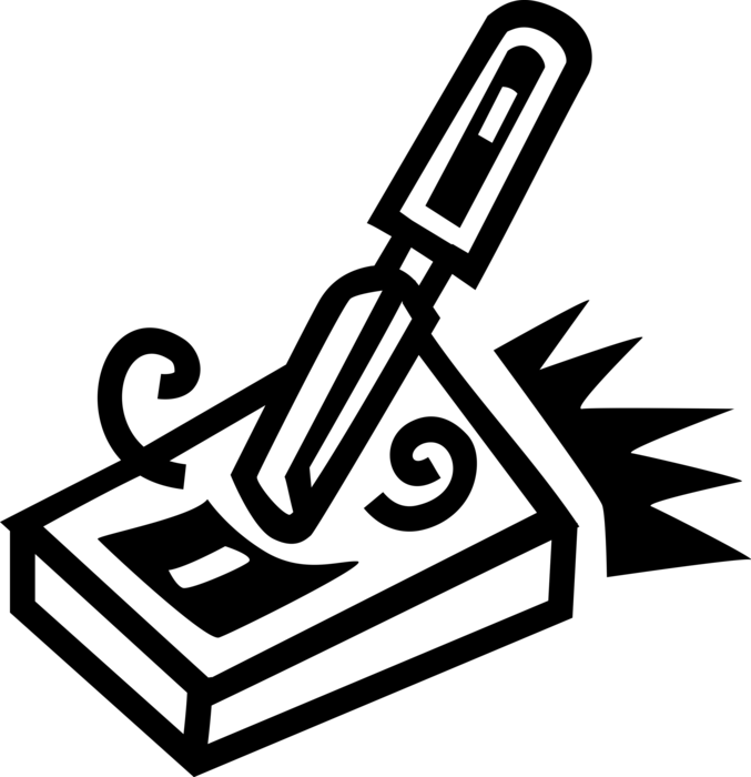 Vector Illustration of Engraving Chisel and Block of Wood