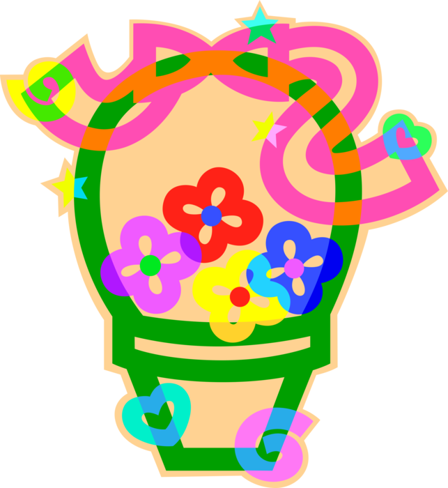 Vector Illustration of Spring Flowers in Gift Basket