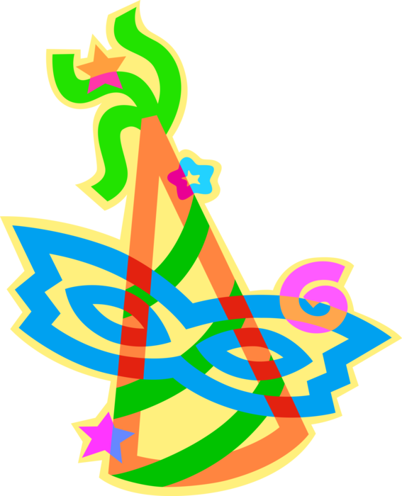 Vector Illustration of Party Hat and Masquerade Ball Mask