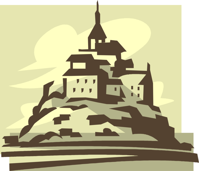 Vector Illustration of Mont Saint-Michel, Chateau D'o Castle, Normandy France