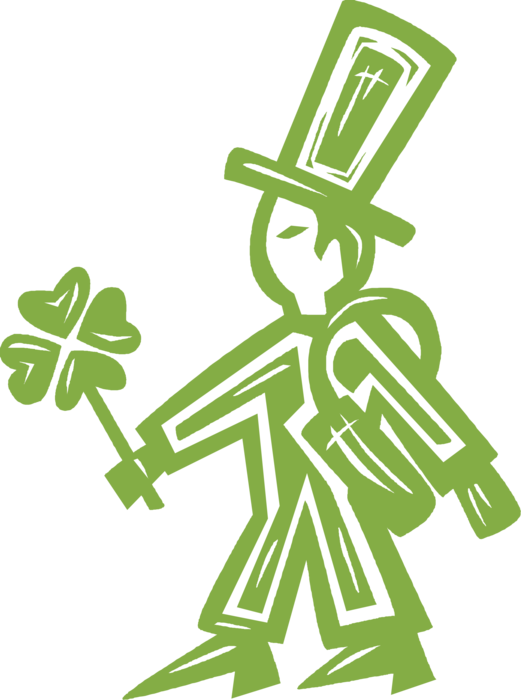 Vector Illustration of St Patrick's Day Leprechaun with Four-Leaf Clover Lucky Shamrock for Good Luck