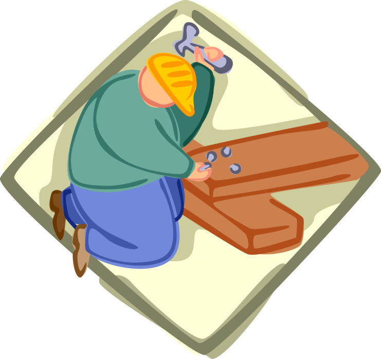 Vector Illustration of Do-It-Yourself Home Improvement Carpenter with Hammer and Nails