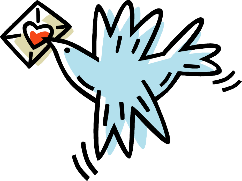 Vector Illustration of Dove Bird with Valentine Love Heart Message in Mouth