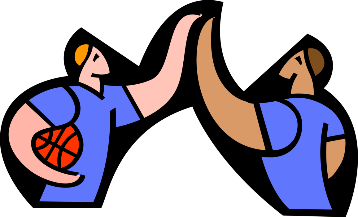 Vector Illustration of Sport of Basketball Athletes Give Each Other High Five