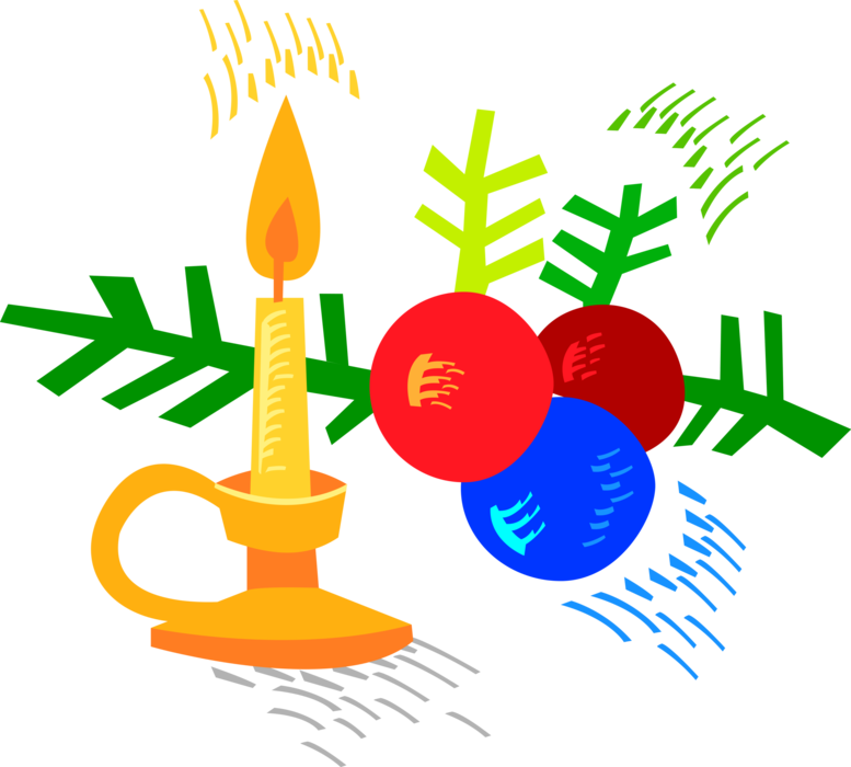 Vector Illustration of Holiday Festive Season Christmas Decorations and Candle