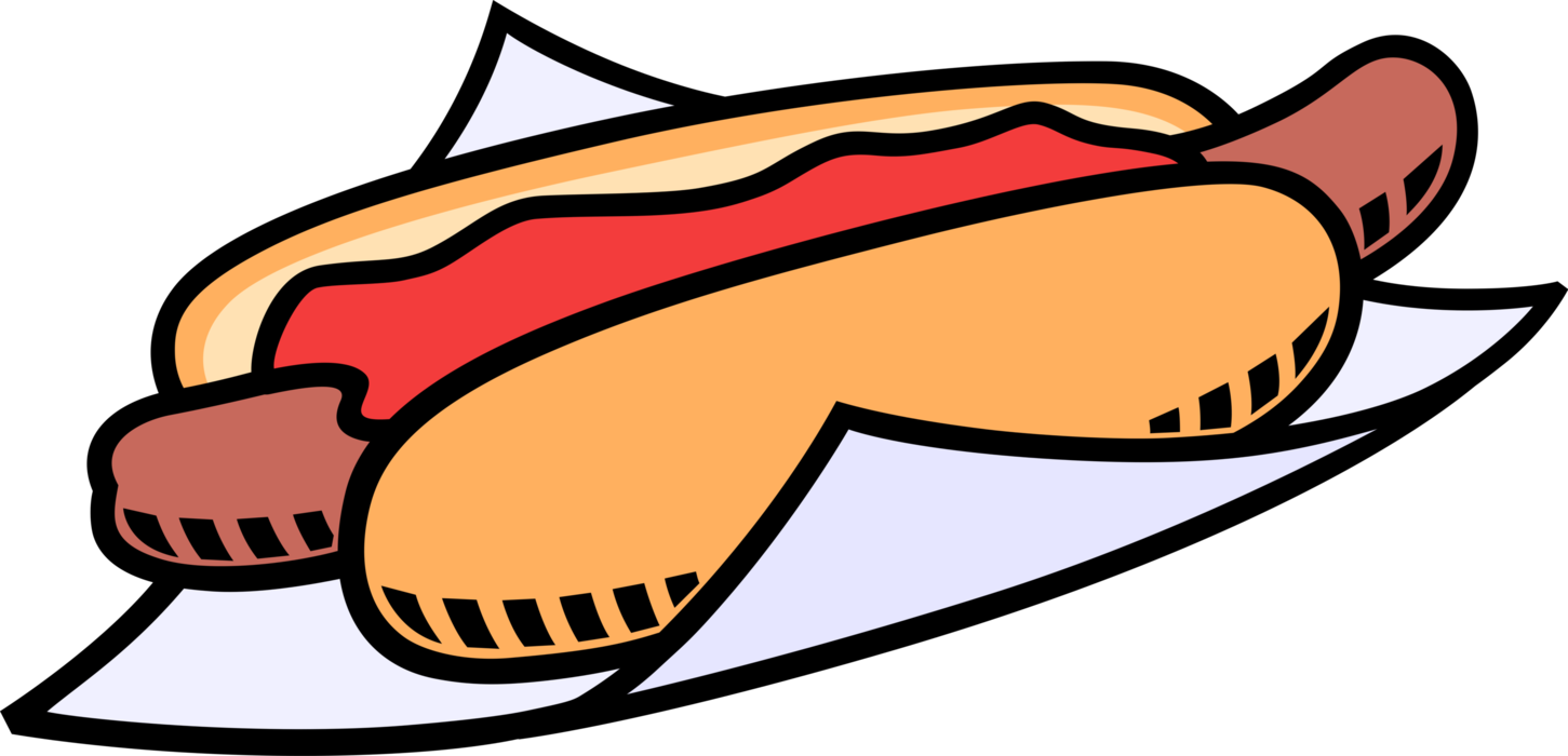 Vector Illustration of Cooked Hot Dog or Hotdog Frankfurter Sausage Street Food on Bun