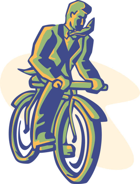 Vector Illustration of Businessman Cyclist Commutes to Work on Bicycle