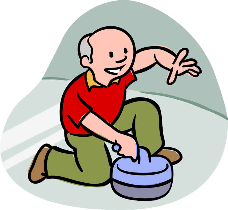 Vector Illustration of Curler Curling Stone or Granite Rock During Curling Game