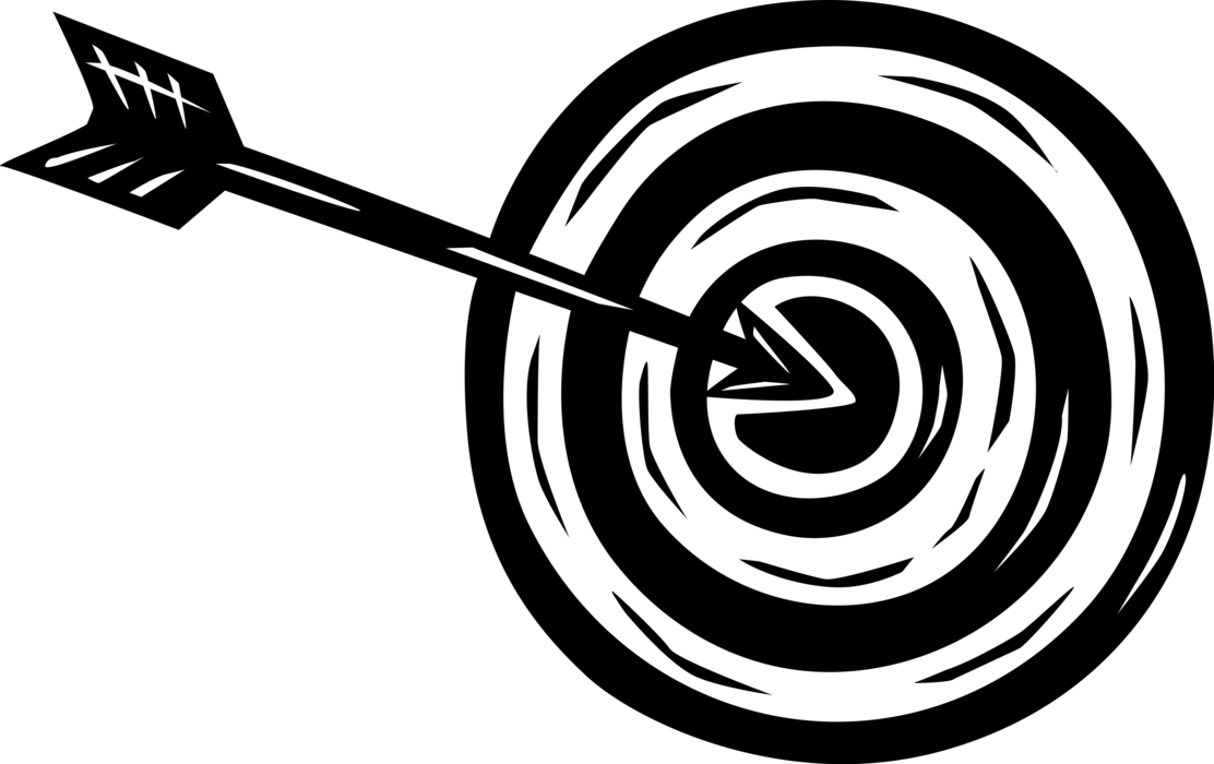 Vector Illustration of Archery Marksmanship Arrow Hits Bullseye or Bull's-Eye Target