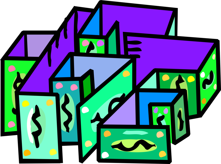 Vector Illustration of Financial Cash Money Maze Labyrinth with Walls and Passageways
