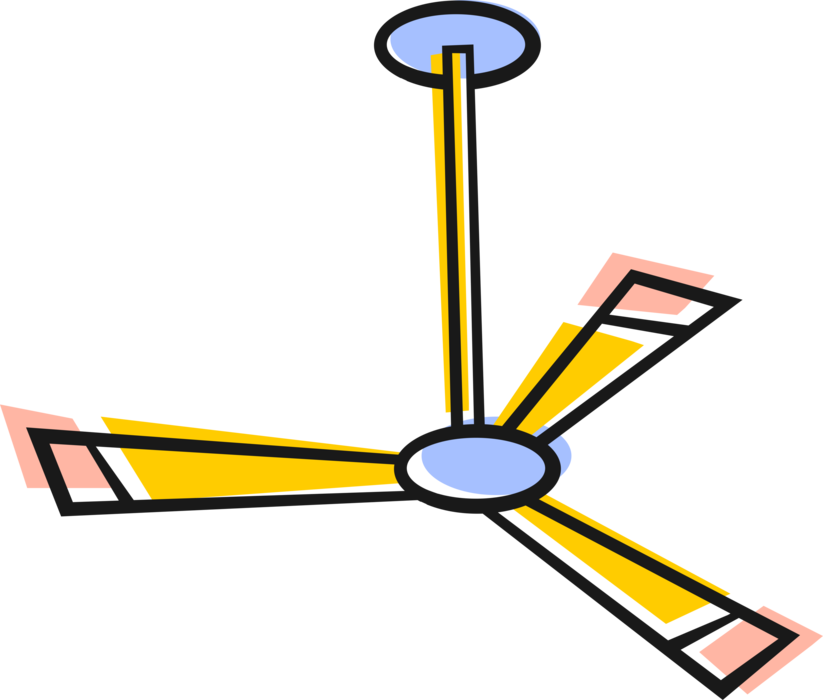 Vector Illustration of Ceiling Fan Circulates Air in Room and Cools Effectively 