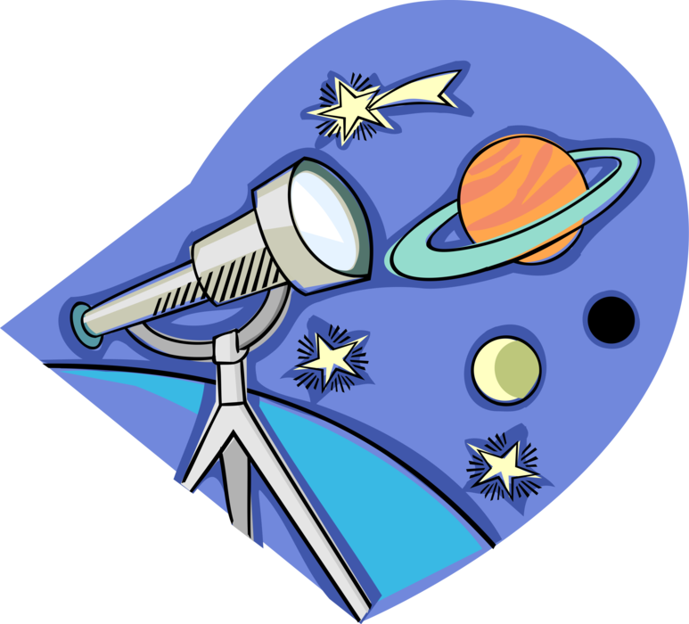 Vector Illustration of Optical Telescope Observes the Known Universe and Planets