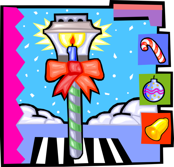 Vector Illustration of Street Lamp or Streetlight at Christmas with Ribbon Bow
