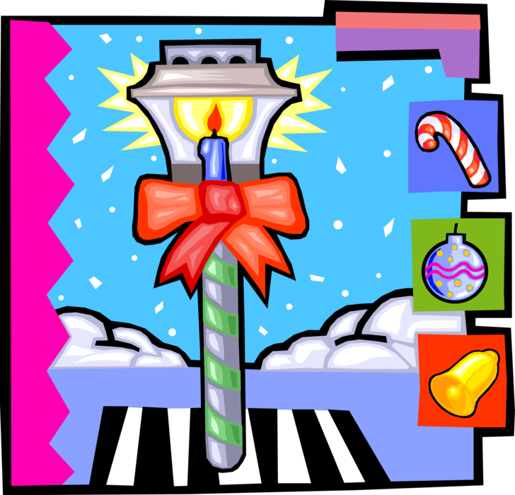 Vector Illustration of Street Lamp or Streetlight at Christmas with Ribbon Bow