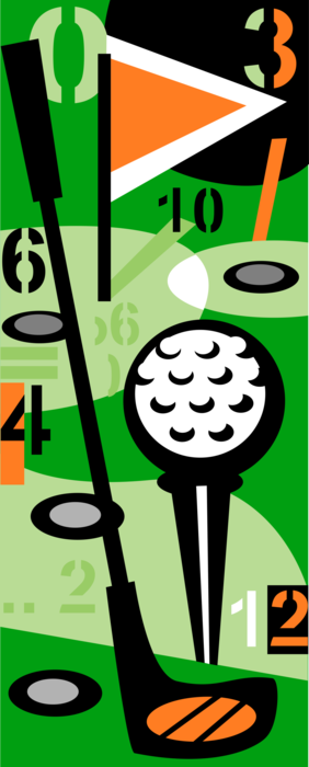 Vector Illustration of Sport of Golf with Driver Club, Ball and Tee