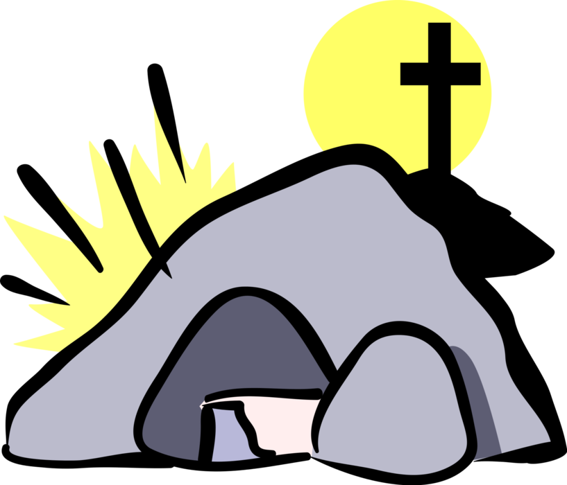 Vector Illustration of Tomb of Jesus Christ with Calvary Golgotha Crucifixion Cross