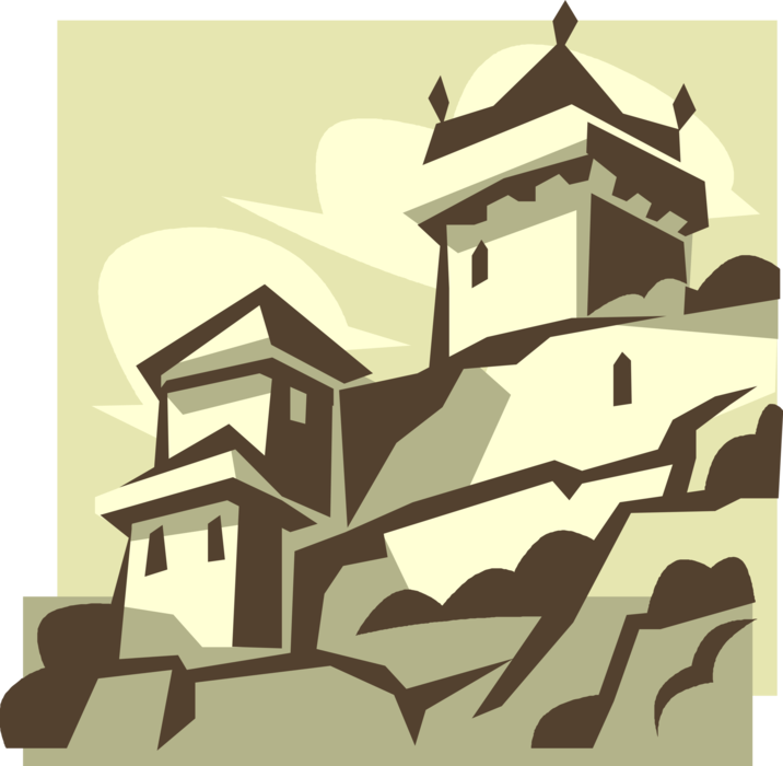 Vector Illustration of European Medieval Fortified Castle Architecture