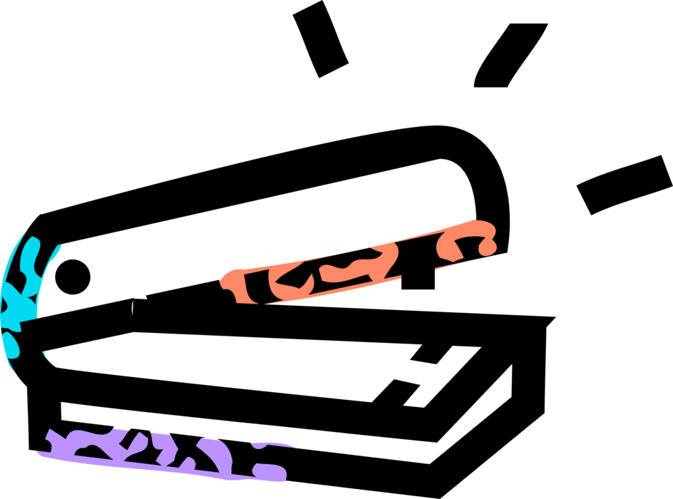 Vector Illustration of Stapler Mechanical Device Joins Pages of Paper with Thin Metal Staple
