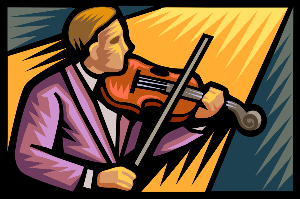 Vector Illustration of Concert Violinist Plays Violin Stringed Musical Instrument