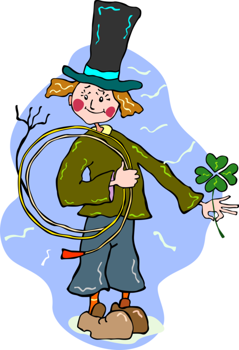 Vector Illustration of Chimney Sweep with Four-Leaf Clover Shamrock