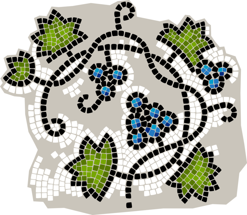 Vector Illustration of Decorative Mosaic Vineyard Grape Vine Grapes
