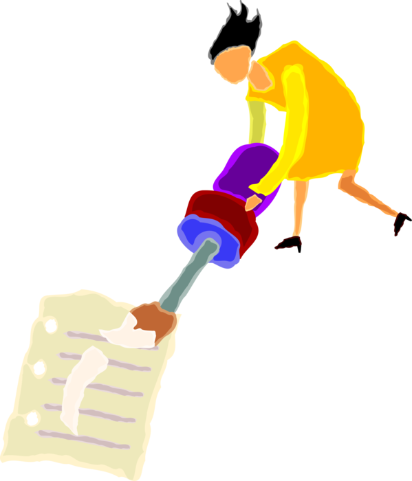 Vector Illustration of Businesswoman Uses Opaque Correction Fluid or White-Out to Mask Errors in Text