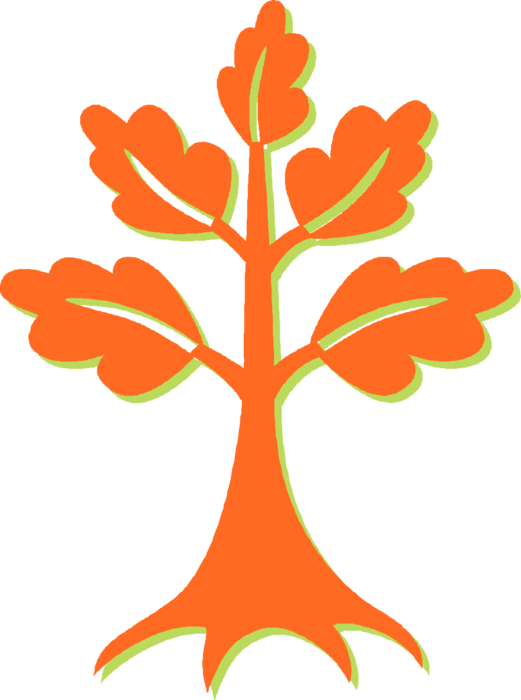 Vector Illustration of Deciduous Oak Tree Trunk and Leaves