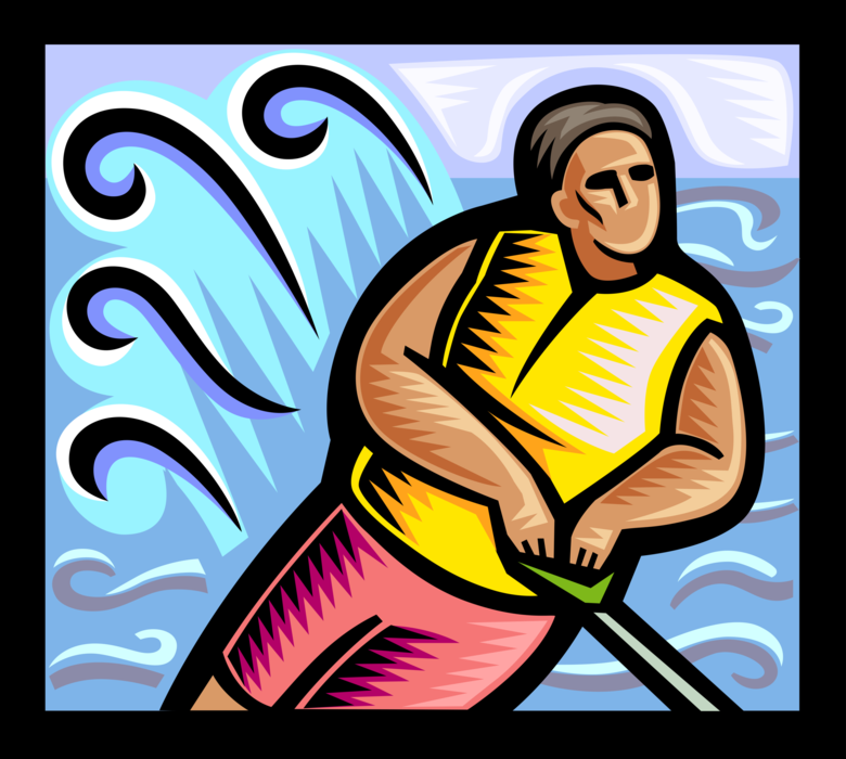 Vector Illustration of Water Skier Skiing Behind Watercraft Boat with Towline Rope