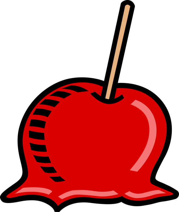 Vector Illustration of Candy Apple Covered in Hard Toffee or Sugar Candy Coating, with Stick Handle