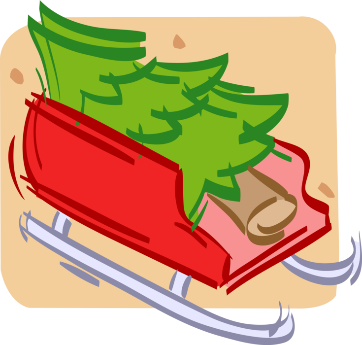 Vector Illustration of Festive Season Christmas Tree in Sled Sleigh