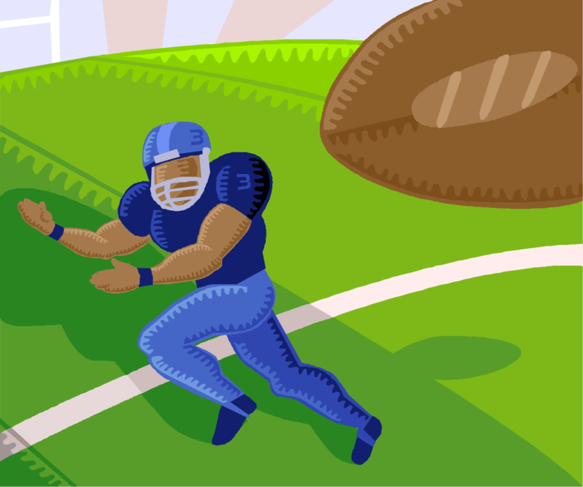 Vector Illustration of American Football Player Catches Pass During Game