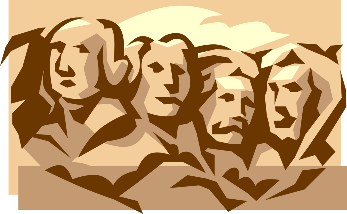 Vector Illustration of Mount Rushmore National Memorial Sculptures of Four United States Presidents, South Dakota