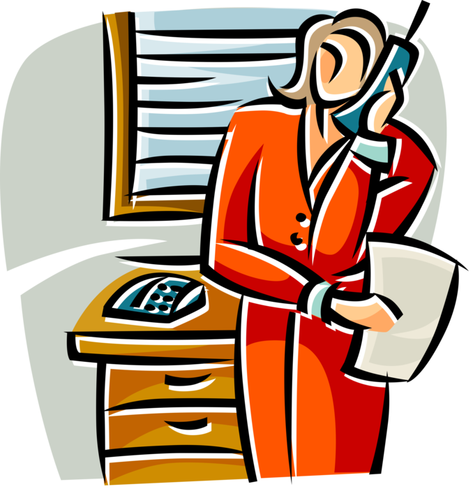 Vector Illustration of Businesswoman Talking on Telephone in Office