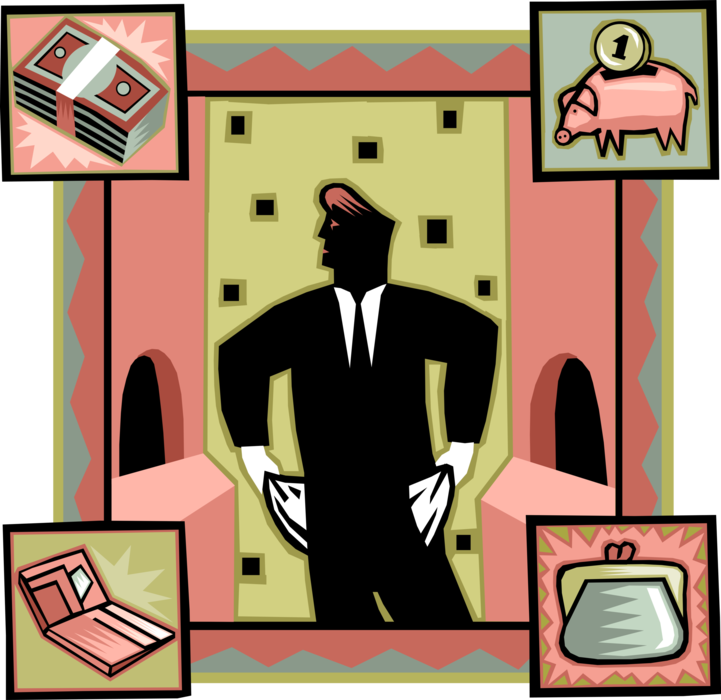 Vector Illustration of Businessman is All Tapped Out and Flat Broke