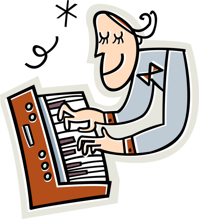 Vector Illustration of Pianist Musician Playing Piano Keyboard Musical Instrument