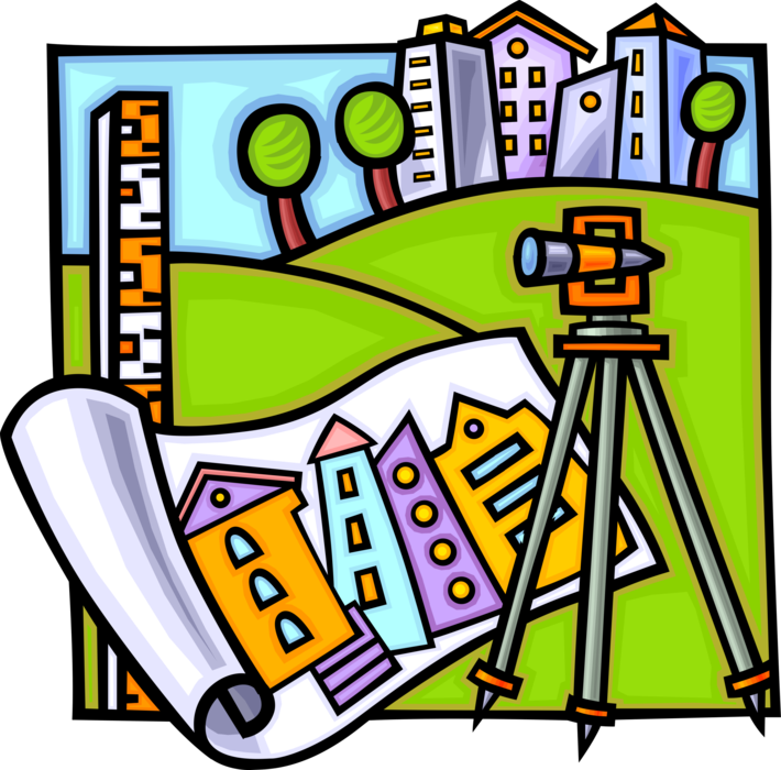 Vector Illustration of Land Survey Theodolite Determines Terrestrial Position of Points, Distances and Angles Between Them