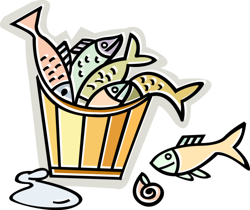 Vector Illustration of Fishing Catch Fish in Barrel