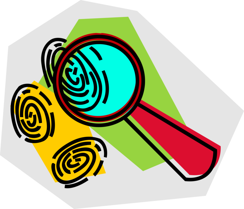 Vector Illustration of Investigative Magnification Through Convex Lens Magnifying Glass with Fingerprints
