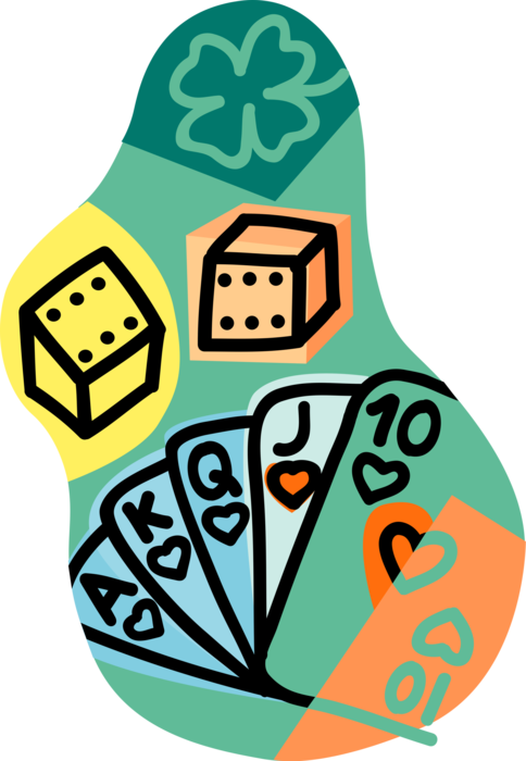Vector Illustration of Casino Gambling and Games of Chance Dice and Playing Cards