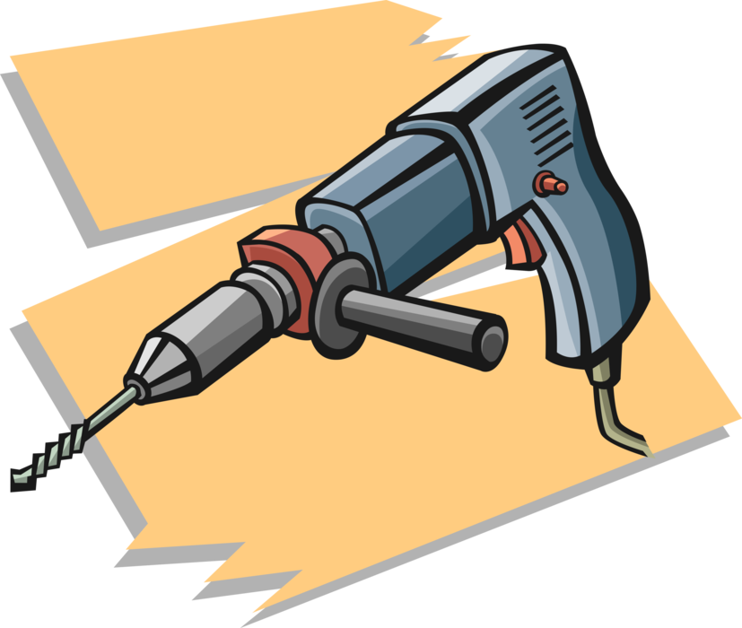 Vector Illustration of Portable Electric Power Drill Tool with Drilling Bit