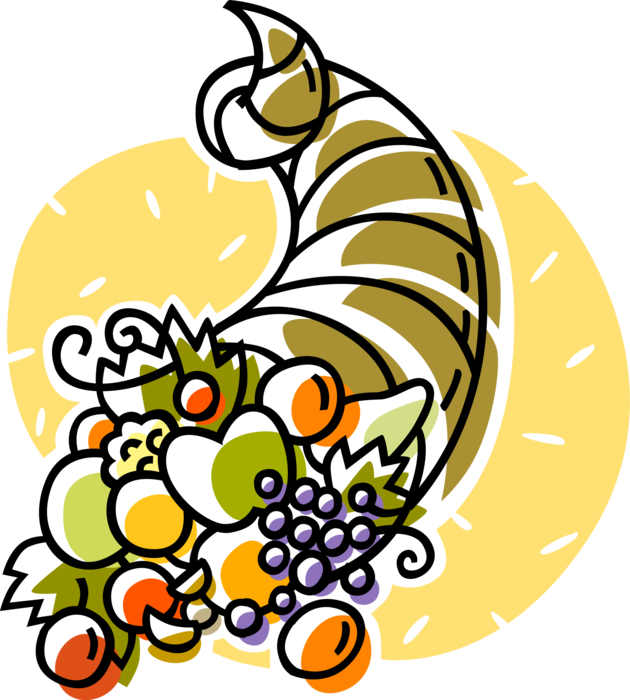Vector Illustration of Cornucopia Horn of Plenty with Fall Harvest Fruits and Vegetables