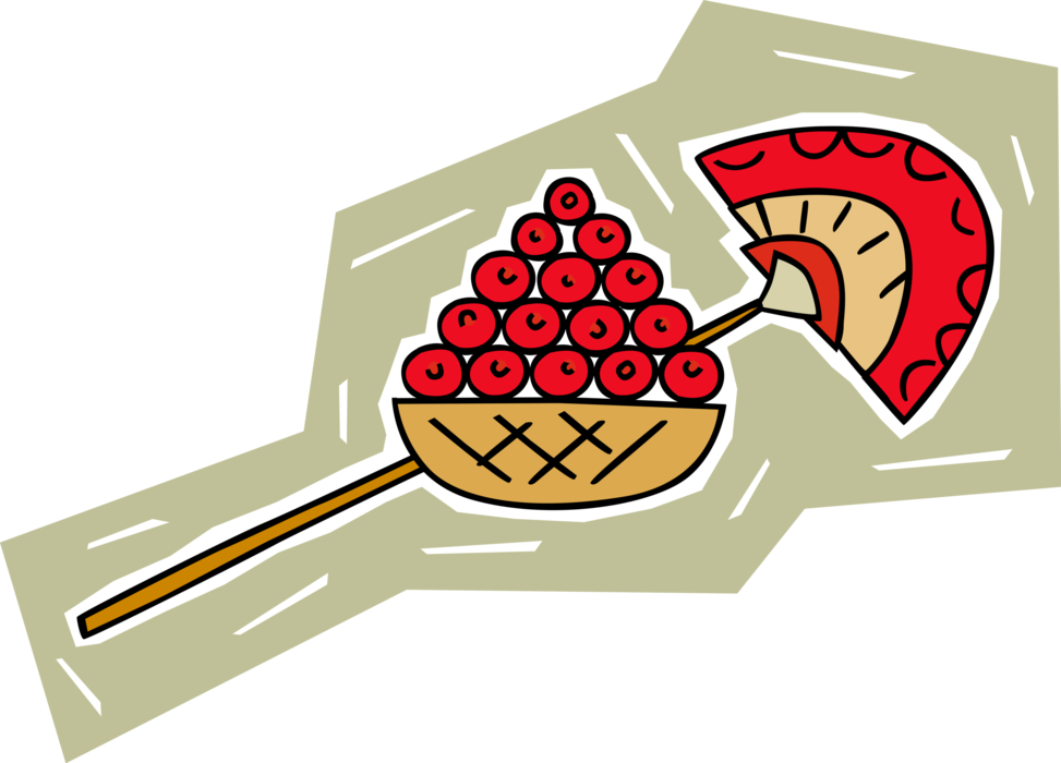 Vector Illustration of Ancient Egyptian Fan with Pomegranate Edible Fruit Berry Filled with Seeds Great Source of Antioxidants