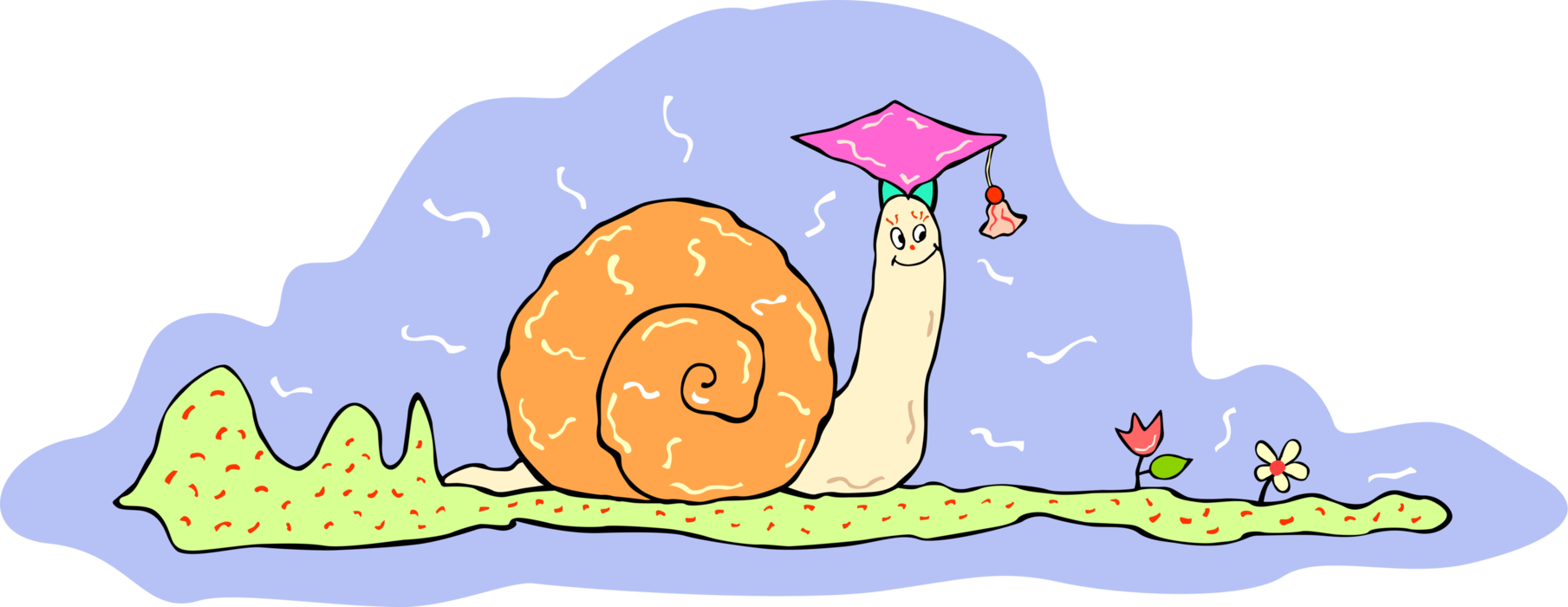 Vector Illustration of Snail or Terrestrial Gastropod Mollusk with Graduation Hat