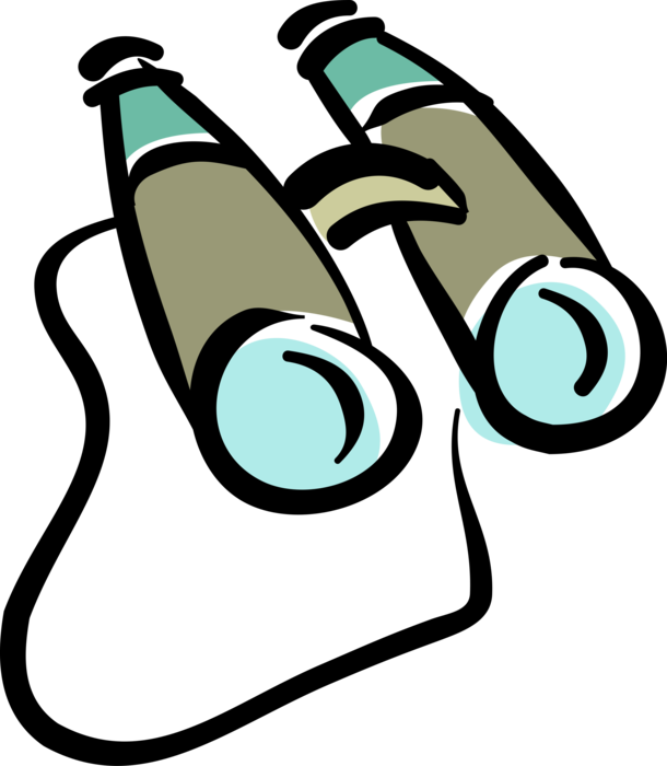 Vector Illustration of Binoculars, Field Glasses or Binocular Telescopes Produce Three-Dimensional Image