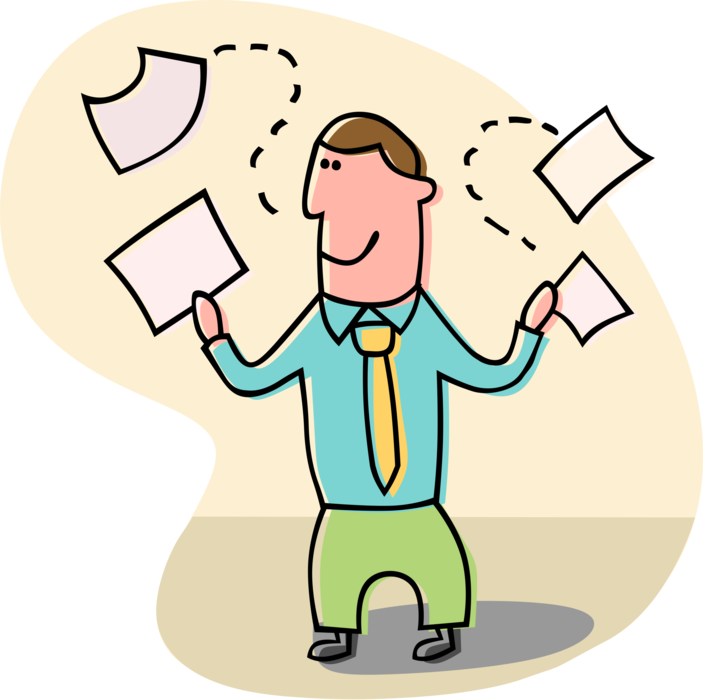 Vector Illustration of Office Worker with Paperwork Documents