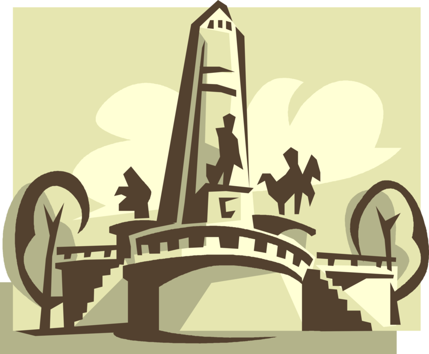 Vector Illustration of Obelisk Monolithic Narrow Tapering Monument with Statues