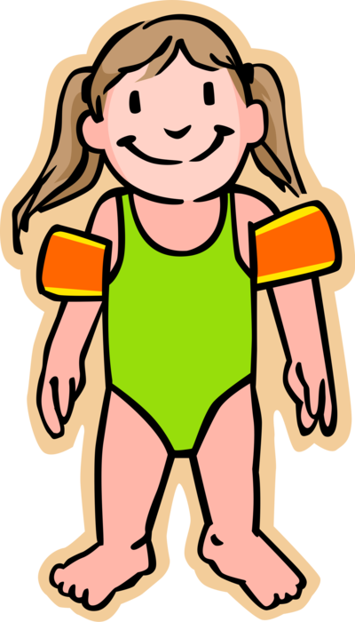 Vector Illustration of Primary or Elementary School Student Girl in Swimsuit Takes Swimming Lessons