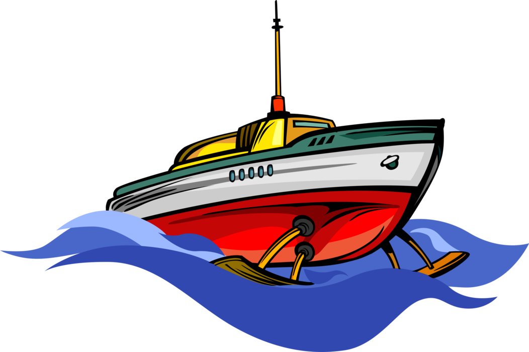 Vector Illustration of Hydrofoil Passenger Ferry Ship Water-Borne Vehicle